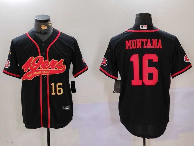Mens San Francisco 49ers #16 Joe Montana Black With Patch Cool Base Stitched Baseball Jersey->san francisco 49ers->NFL Jersey